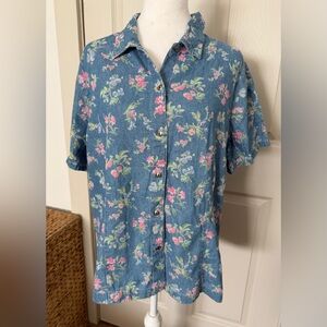 Classic Elements Vintage Button Down Denim Floral Woman’s Size XL  100% Cotton